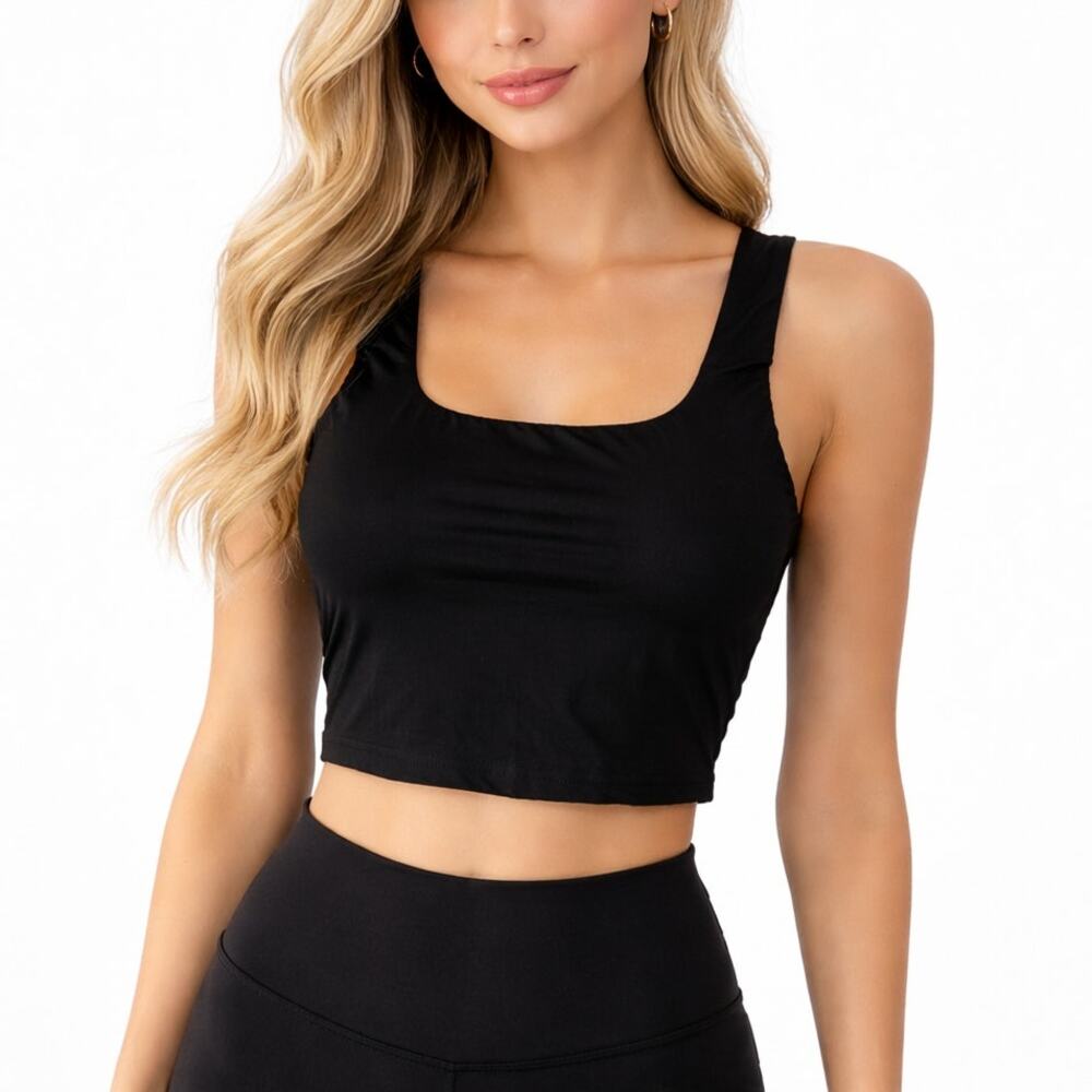 2/$15 NWOT HYZ Plush Square Neck Cropped Yoga Tank Top Black Size M